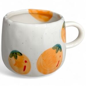 Hand Painted Ceramic Mug 10 oz Persimmon Orange Fruit White Ceramic Coffee Tea